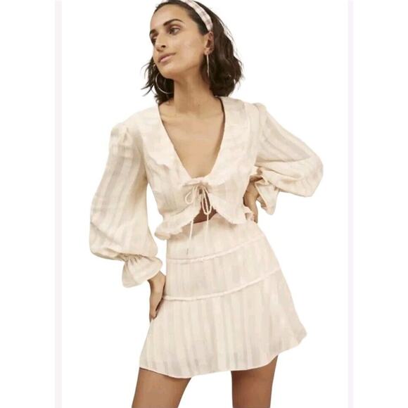 Finders Keepers Soraya Tan Ruffle Cut Out Mini Dress Sz 4 - Picture 1 of 15